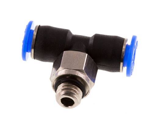 4mm x M 6 Inline Tee Push-in Fitting with Male Threads Brass/PBT NBR Rotatable Compact Design [2 Pieces]