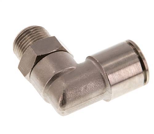 raccord enfichable coudé 90deg 14mm x R3/8'' avec filets mâles Laiton NBR Rotatif