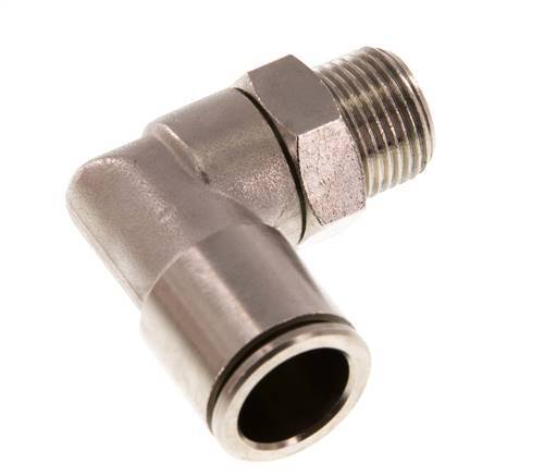 raccord enfichable coudé 90deg 14mm x R3/8'' avec filets mâles Laiton NBR Rotatif