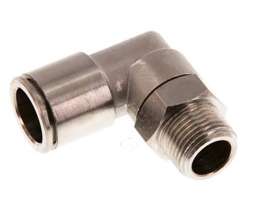 raccord enfichable coudé 90deg 14mm x R3/8'' avec filets mâles Laiton NBR Rotatif