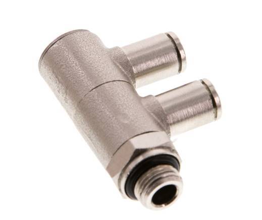 4mm x G1/8'' 2-way Manifold Push-in Fitting with Male Threads Brass NBR Rotatable