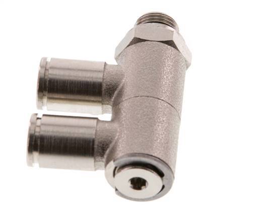 6mm x G1/8'' 2-way Manifold Push-in Fitting with Male Threads Brass NBR Rotatable