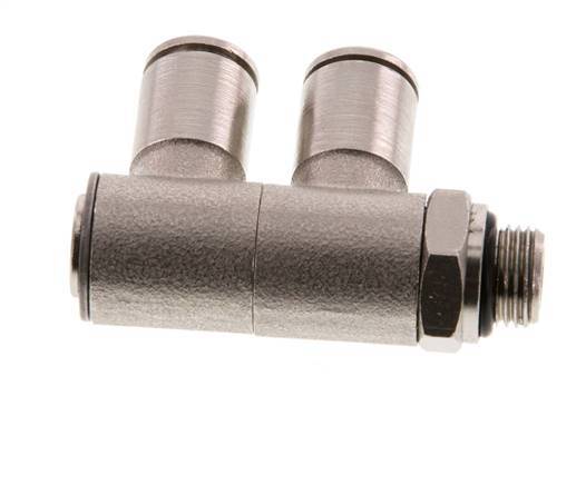 6mm x G1/8'' 2-way Manifold Push-in Fitting with Male Threads Brass NBR Rotatable