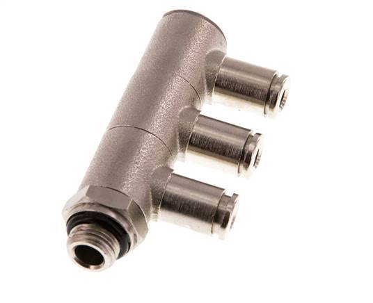 4mm x G1/8'' 3-way Manifold Push-in Fitting with Male Threads Brass NBR Rotatable