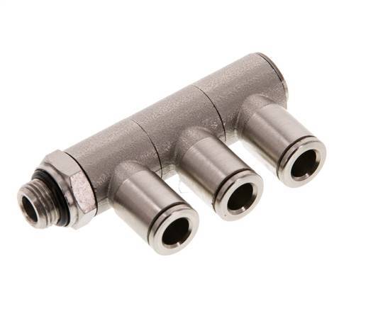 6mm x G1/8'' 3-way Manifold Push-in Fitting with Male Threads Brass NBR Rotatable