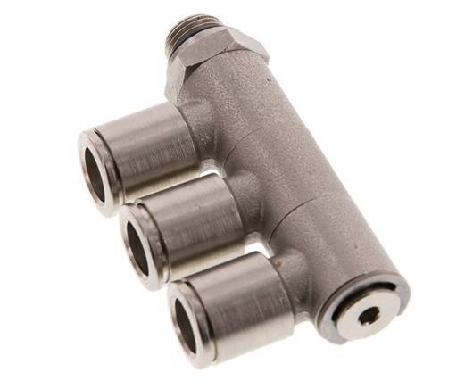 8mm x G1/8'' 3-way Manifold Push-in Fitting with Male Threads Brass NBR Rotatable