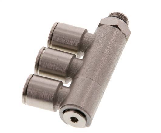 8mm x G1/8'' 3-way Manifold Push-in Fitting with Male Threads Brass NBR Rotatable