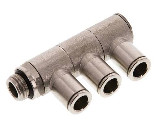 8mm x G1/4'' 3-way Manifold Push-in Fitting with Male Threads Brass NBR Rotatable