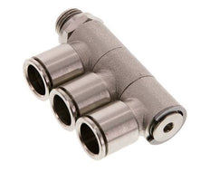 12mm x G1/4'' 3-way Manifold Push-in Fitting with Male Threads Brass NBR Rotatable