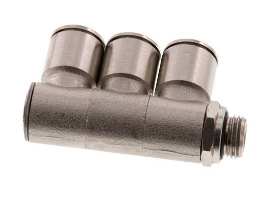 12mm x G1/4'' 3-way Manifold Push-in Fitting with Male Threads Brass NBR Rotatable