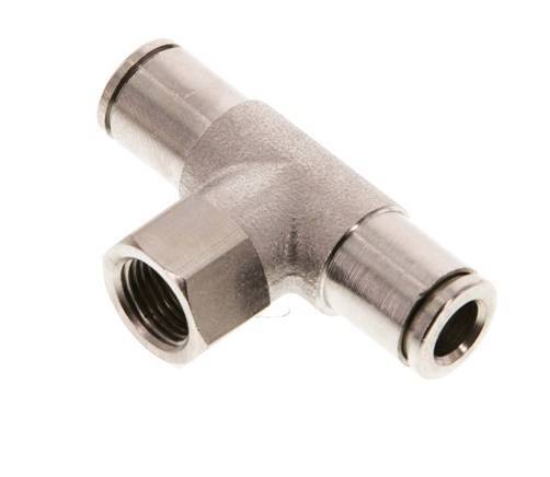 6mm x G1/8'' Inline Tee Push-in Fitting with Female Threads Brass NBR Rotatable