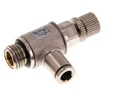Coude de sortie de compteur pour vanne de régulation de débit 6 mm - G1/4'' Vis moletée en laiton