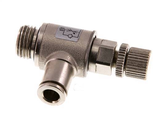 Coude de sortie de compteur pour vanne de régulation de débit 6 mm - G1/4'' Vis moletée en laiton