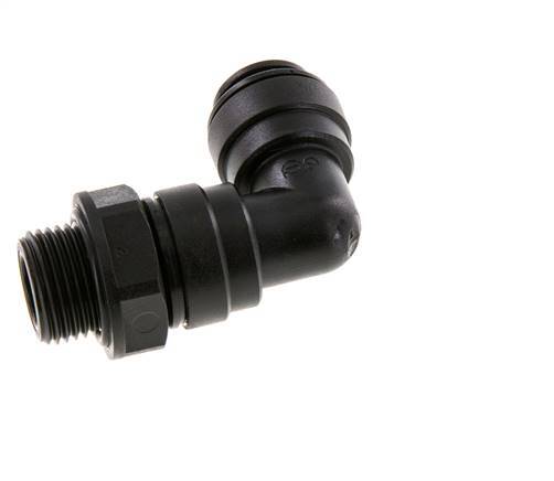 Raccord enfichable coudé 90deg 10mm x G3/8'' avec filets mâles Laiton NBR Rotatif