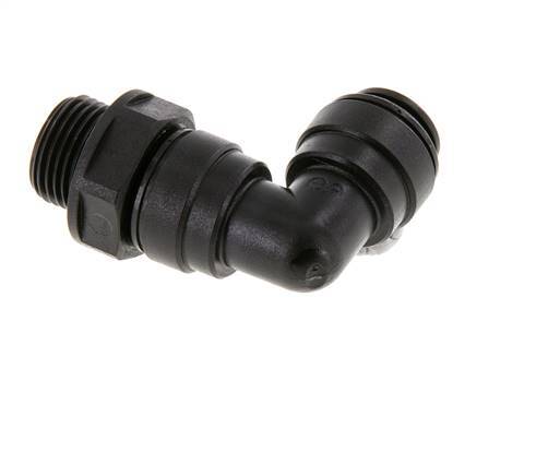 Raccord enfichable coudé 90deg 10mm x G3/8'' avec filets mâles Laiton NBR Rotatif