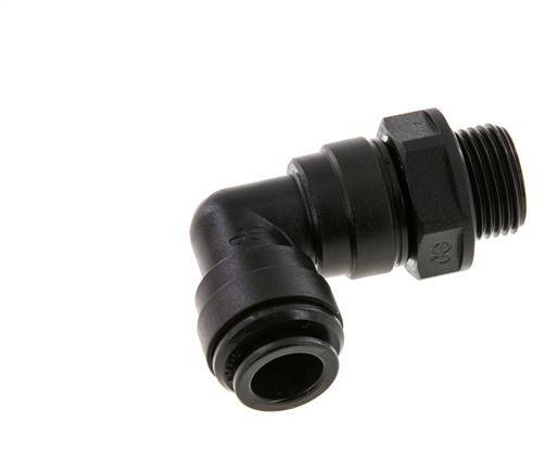 Raccord enfichable coudé 90deg 10mm x G3/8'' avec filets mâles Laiton NBR Rotatif