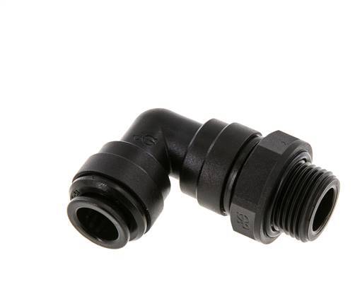 Raccord enfichable coudé 90deg 10mm x G3/8'' avec filets mâles Laiton NBR Rotatif