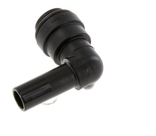 Raccord enfichable coudé 90deg 12mm x 12mm avec bouchon POM NBR [2 Pièces].