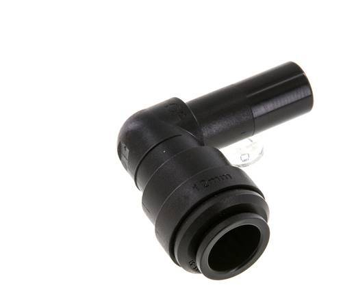 Raccord enfichable coudé 90deg 12mm x 12mm avec bouchon POM NBR [2 Pièces].