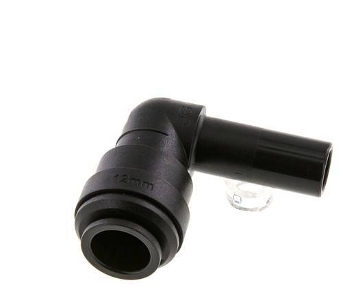 Raccord enfichable coudé 90deg 12mm x 12mm avec bouchon POM NBR [2 Pièces].