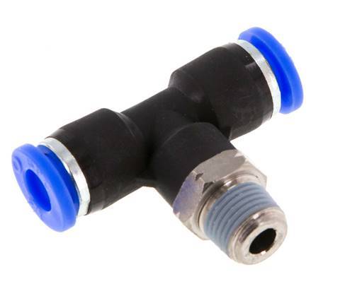 Raccord enfichable en T 1/4'' x 1/8'' NPT à filetage mâle en laiton/PBT NBR rotatif [2 pièces].