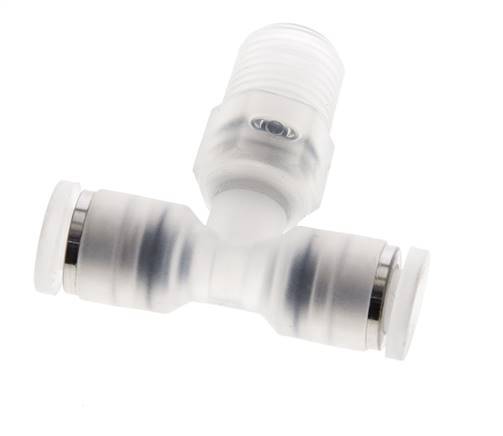 4mm x R1/8'' Inline Tee Push-in Fitting with Male Threads PA EPDM FDA Rotatable