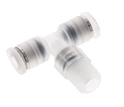 Té en ligne 4mm x R1/8'' Raccord enfichable à filets mâles Laiton/PA 66 NBR Rotatif