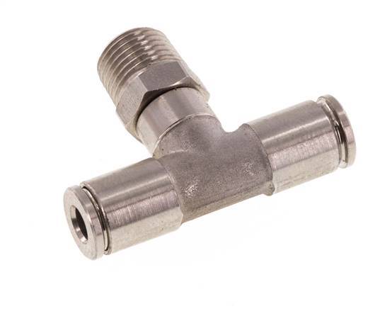 4mm x R1/8'' Inline Tee Push-in Fitting with Male Threads Stainless Steel FKM Rotatable
