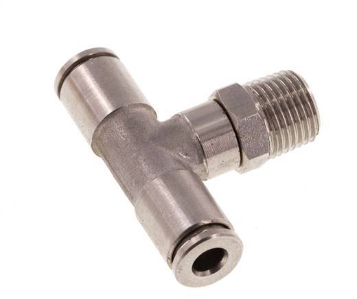 4mm x R1/8'' Inline Tee Push-in Fitting with Male Threads Stainless Steel FKM Rotatable