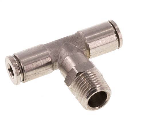 4mm x R1/8'' Inline Tee Push-in Fitting with Male Threads Stainless Steel FKM Rotatable