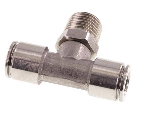 8mm x R1/4'' Inline Tee Push-in Fitting with Male Threads Stainless Steel FKM Rotatable