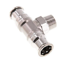 16mm x R1/2'' Inline Tee Push-in Fitting with Male Threads Stainless Steel FKM Rotatable