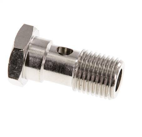 Boulon banjo 1 voie en laiton nickelé avec filetage mâle G1/4'' L28mm [2 pièces]