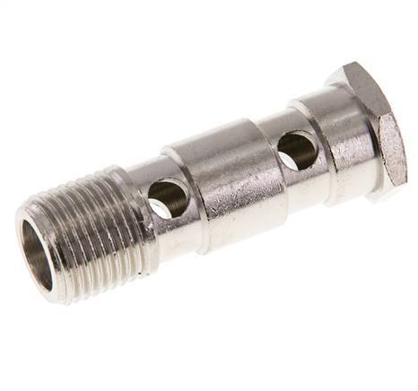 Boulon banjo à 2 voies en laiton nickelé avec filetage mâle G1/2'' L62.5mm