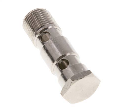 Boulon banjo à 2 voies en laiton nickelé avec filetage mâle G1/2'' L62.5mm