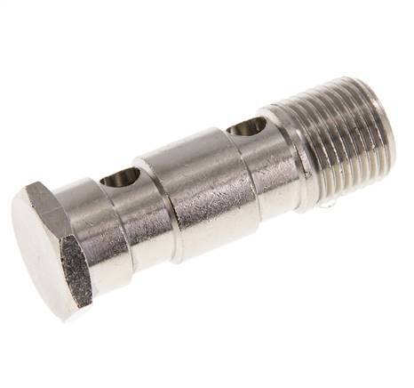 Boulon banjo à 2 voies en laiton nickelé avec filetage mâle G1/2'' L62.5mm