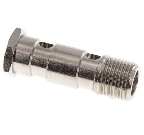 Boulon banjo à 2 voies en laiton nickelé avec filetage mâle G1/2'' L62.5mm