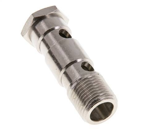 Boulon banjo à 2 voies en laiton nickelé avec filetage mâle G1/2'' L62.5mm