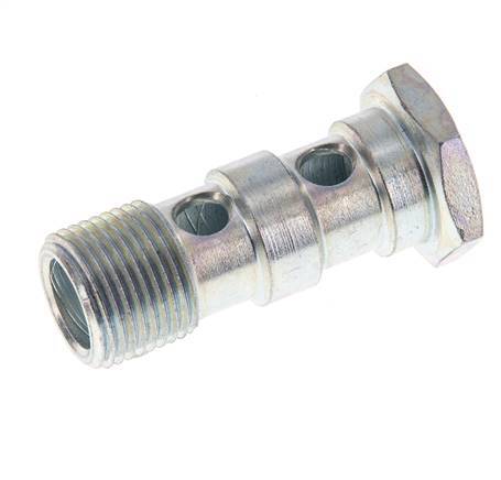 Boulon Banjo 2 voies en acier zingué avec filetage mâle G3/8'' L43mm