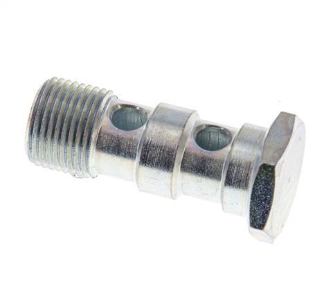 Boulon Banjo 2 voies en acier zingué avec filetage mâle G3/8'' L43mm