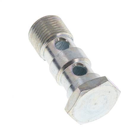 Boulon Banjo 2 voies en acier zingué avec filetage mâle G3/8'' L43mm