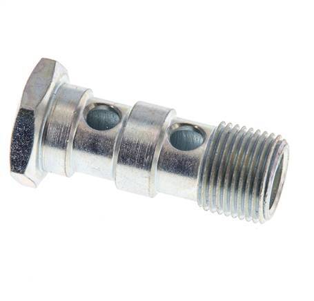 Boulon Banjo 2 voies en acier zingué avec filetage mâle G3/8'' L43mm