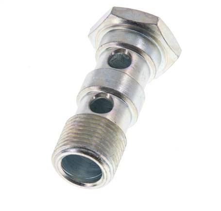 Boulon Banjo 2 voies en acier zingué avec filetage mâle G3/8'' L43mm