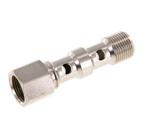 Boulon banjo à 2 voies en laiton nickelé avec filetage mâle et femelle G3/8'' L53.8mm
