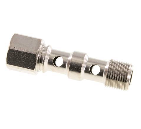 Boulon banjo à 2 voies en laiton nickelé avec filetage mâle et femelle G3/8'' L53.8mm