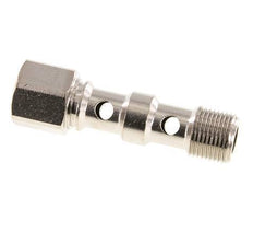 Boulon banjo à 2 voies en laiton nickelé avec filetage mâle et femelle G3/8'' L53.8mm