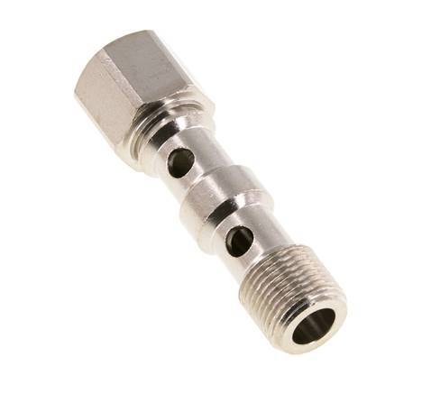 Boulon banjo à 2 voies en laiton nickelé avec filetage mâle et femelle G3/8'' L53.8mm