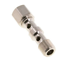 Boulon banjo à 2 voies en laiton nickelé avec filetage mâle et femelle G3/8'' L53.8mm