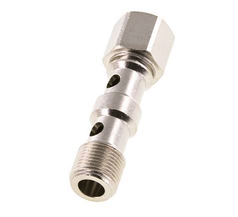 Boulon banjo à 2 voies en laiton nickelé avec filetage mâle et femelle G3/8'' L53.8mm