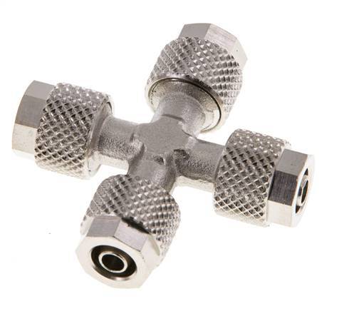 Raccord croisé 6x4 en laiton nickelé à emboîtement